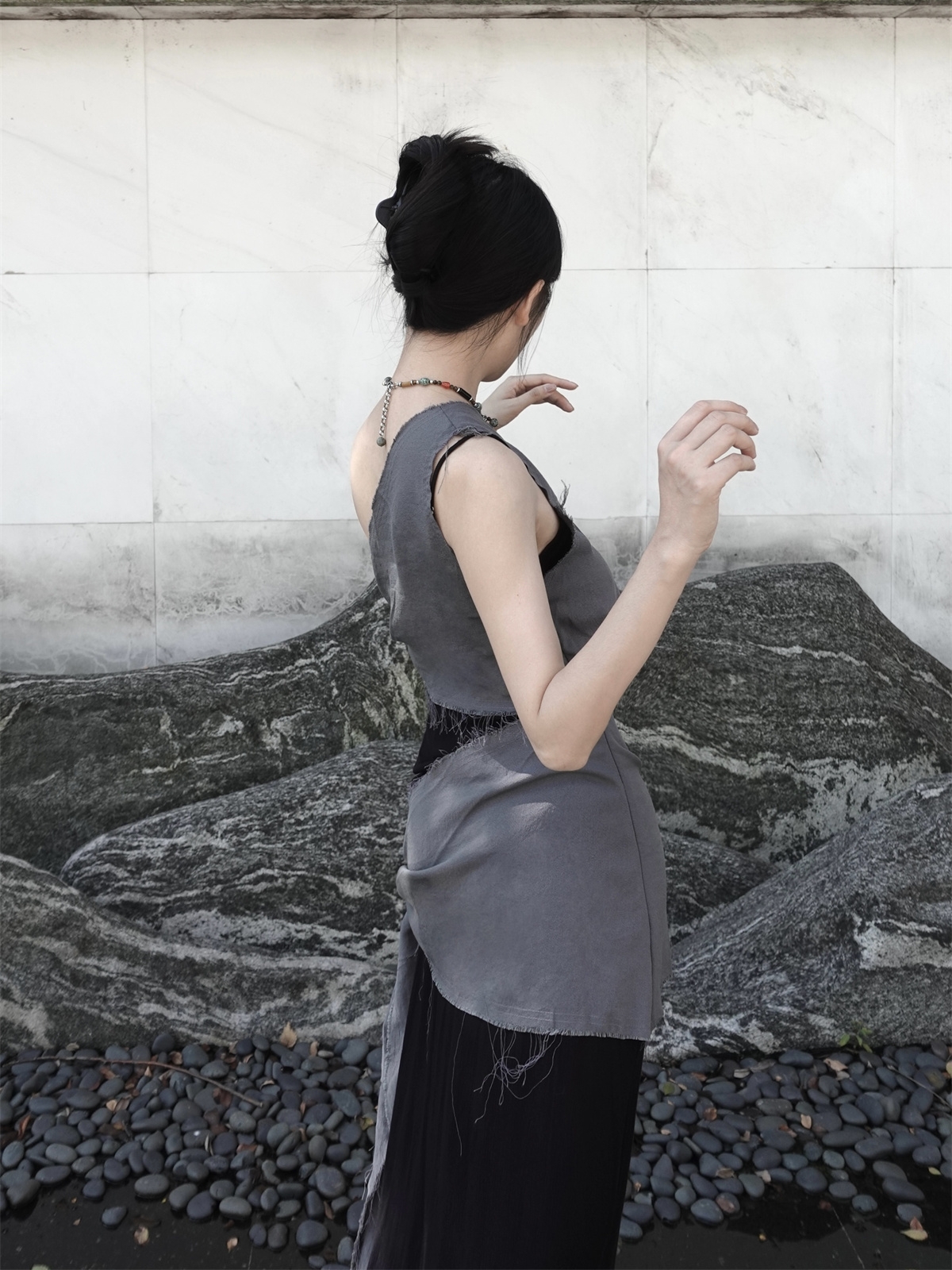 Chill Grey Cotton Linen Black  - Linen Dress Wrap incelemesi ve fiyatı