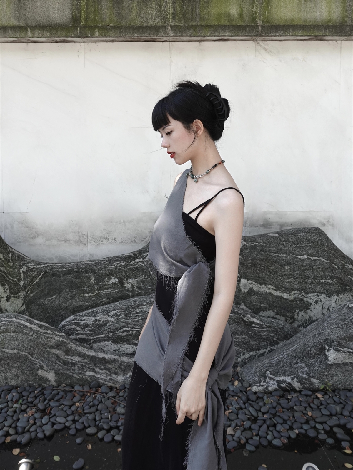 Chill Grey Cotton Linen Black  - Linen Dress Wrap incelemesi ve fiyatı