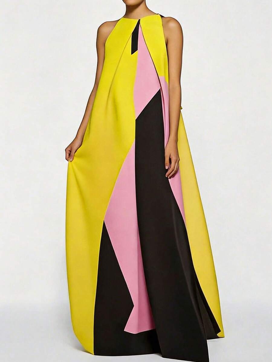 Women Color Block Maxi Dress H - Maxi Dress Halter incelemesi ve fiyatı