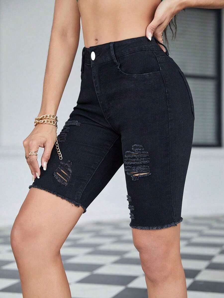 Womens Distressed White Denim  - Shorts Denim Frayed incelemesi ve fiyatı