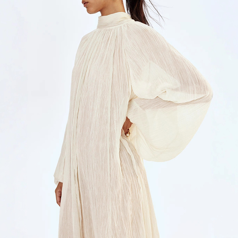 Ladies O-neck Long Sleeved Ple - Linen Dress Wrap incelemesi ve fiyatı