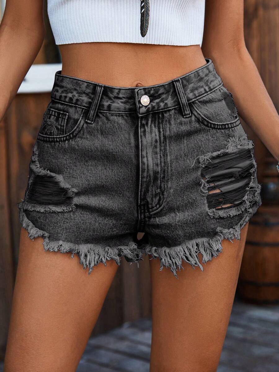 Ripped Denim Shorts High Waist - Shorts Denim Frayed incelemesi ve fiyatı