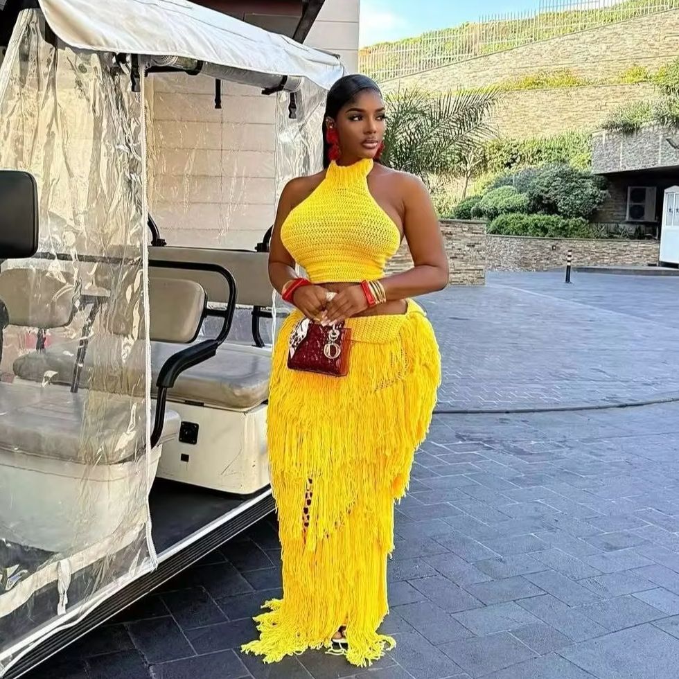 Crochet Knit Maxi Dress 2 Piec - Maxi Dress Halter incelemesi ve fiyatı
