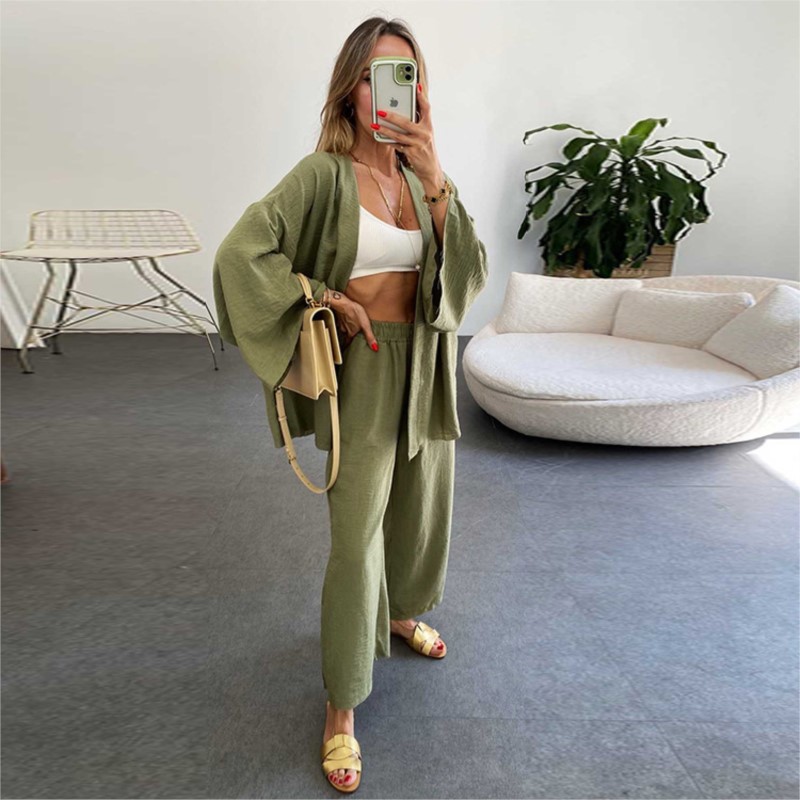 Women's Linen Trouser Suit Wit - Linen Pant Wide incelemesi ve fiyatı