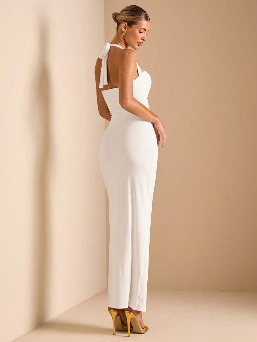 White Cut Out Halter Neck Fitt - Maxi Dress Halter incelemesi ve fiyatı