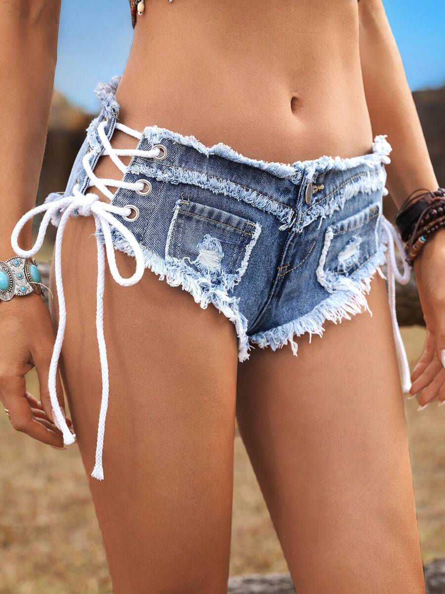 Women Low Waist Frayed Criss-C - Shorts Denim Frayed incelemesi ve fiyatı