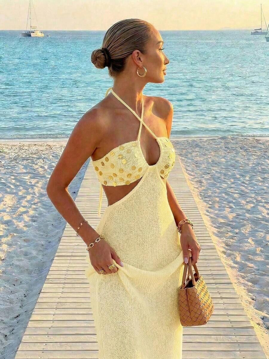 Womens Bohemian Sequin Spaghet - Maxi Dress Halter incelemesi ve fiyatı