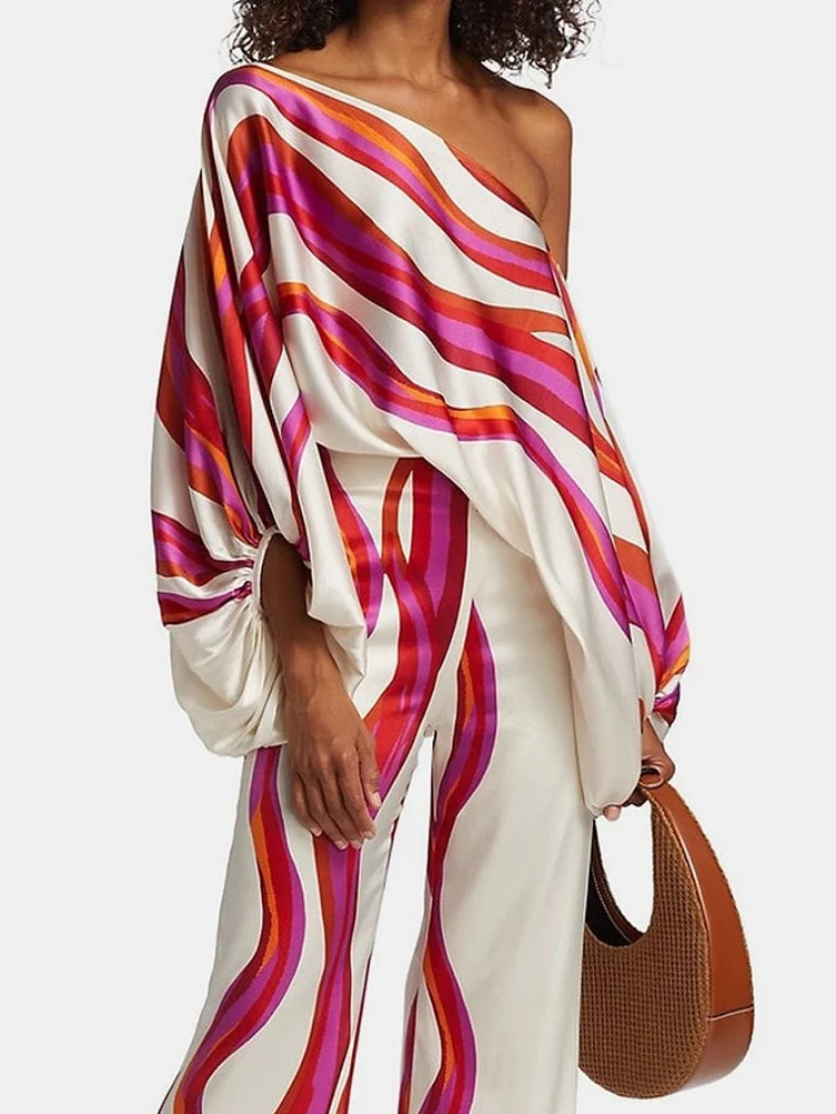 Women's Printed Satin 2-piece  - Blouse Off Shoulder incelemesi ve fiyatı