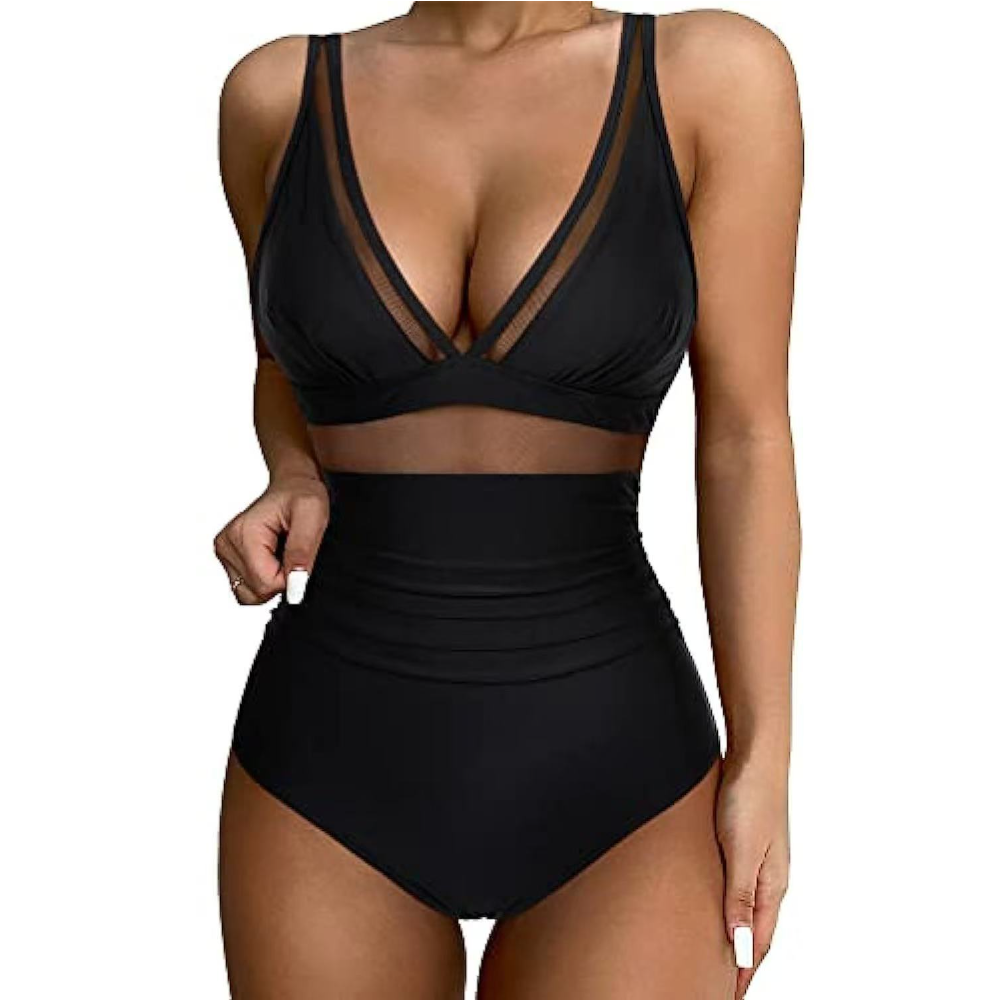 Women Deep V Mesh Cutout One P - Swimsuit Bikini Ruched incelemesi ve fiyatı