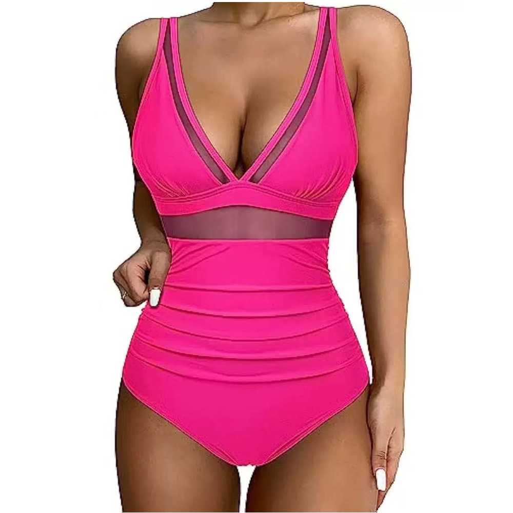 Women Deep V Mesh Cutout One P - Swimsuit Bikini Ruched incelemesi ve fiyatı