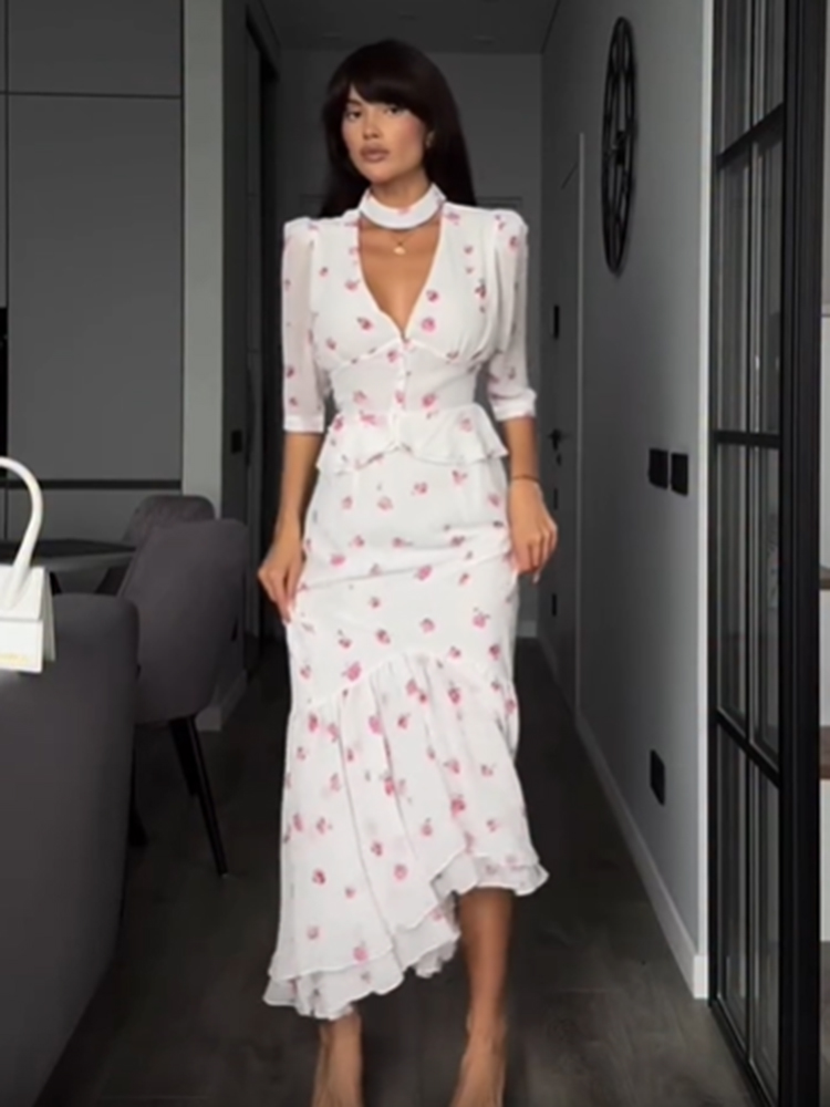 Women White Pink Floral Choker - Romper Floral Print incelemesi ve fiyatı