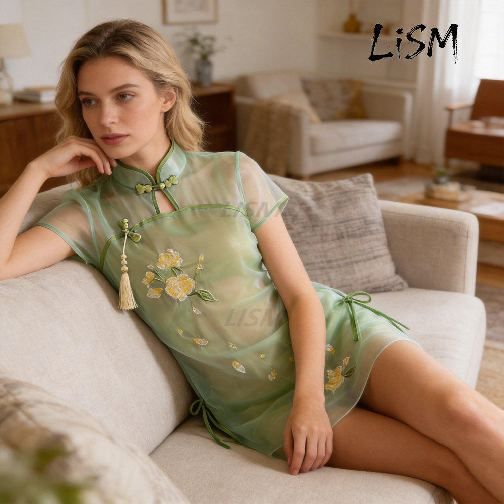LiSM Women's Cheongsam Pajamas - Kimono Sheer Floral incelemesi ve fiyatı