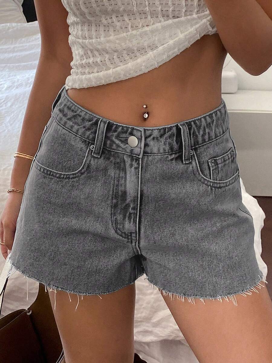Women Casual Vintage Wash Deni - Shorts Denim Frayed incelemesi ve fiyatı