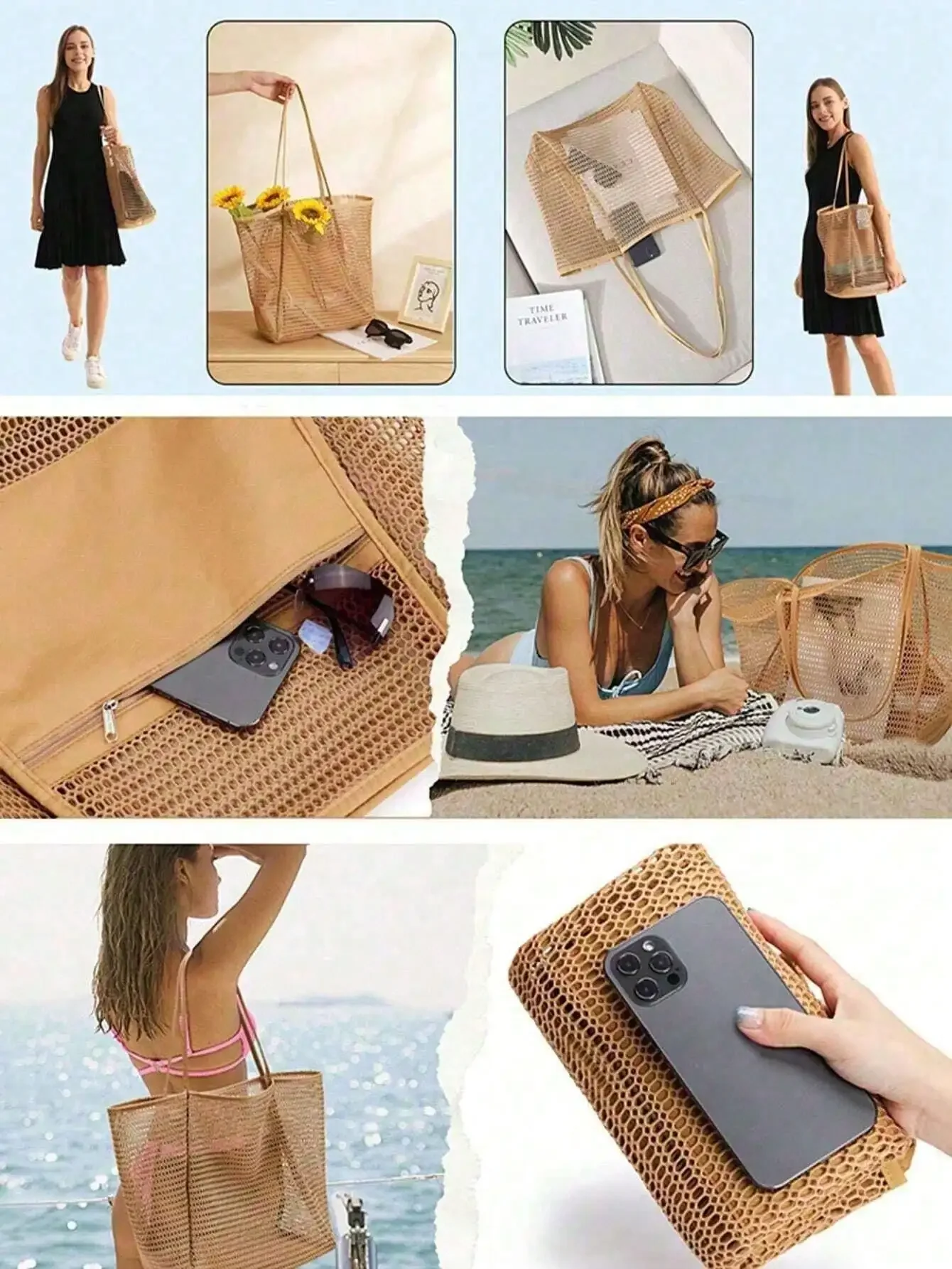 1pc Mesh Beach Tote Bag, Outdo - Tote Bag Beach incelemesi ve fiyatı