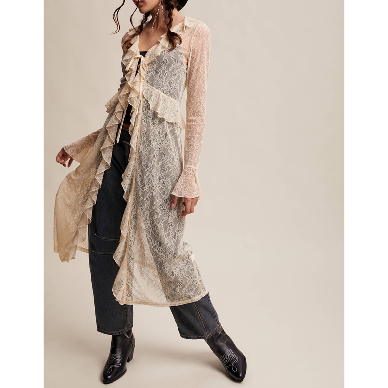 Women's Floral Lace Mesh Tie F - Kimono Sheer Floral incelemesi ve fiyatı