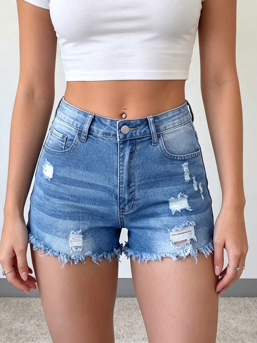 Womens Casual Distressed Denim - Shorts Denim Frayed incelemesi ve fiyatı
