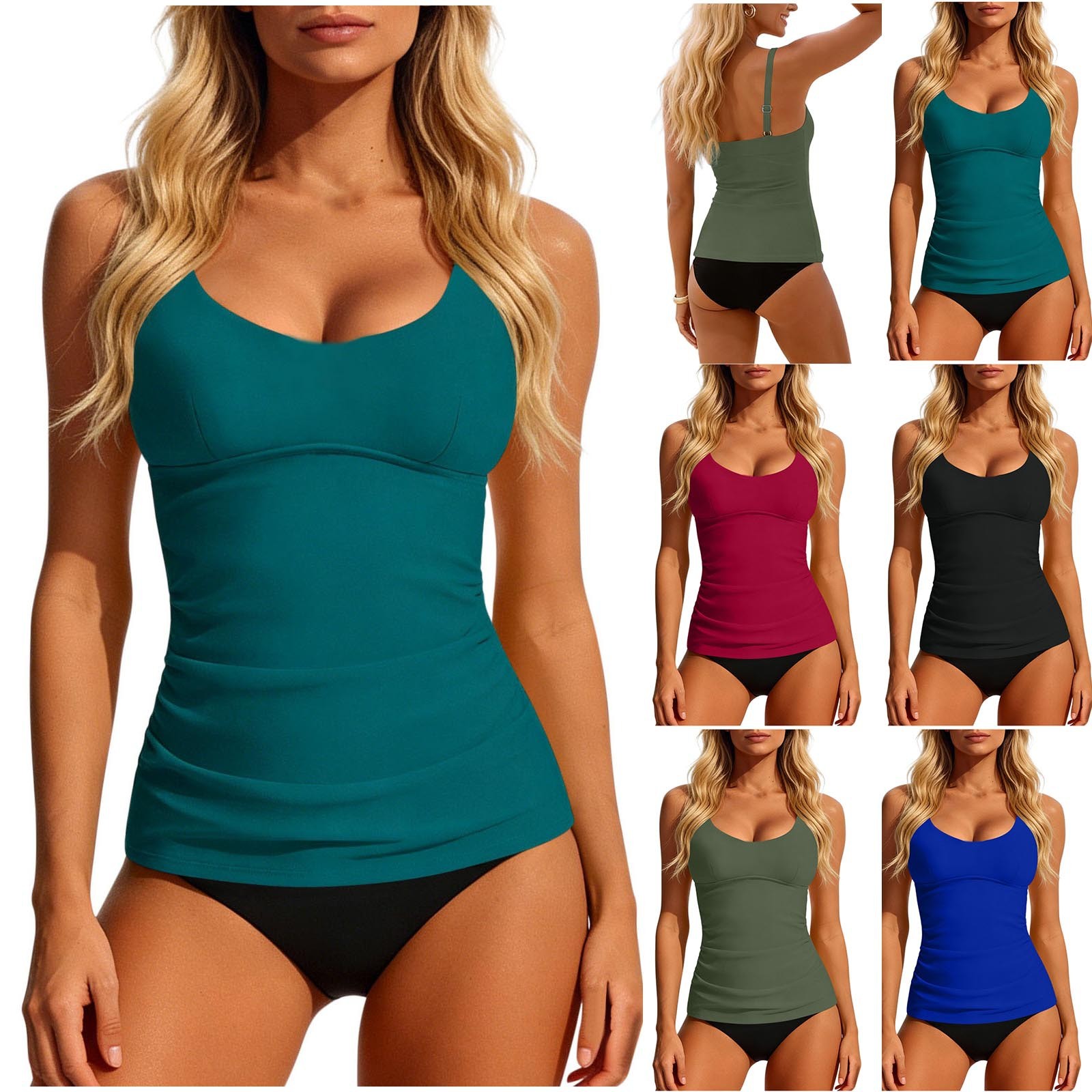 Women's 2026 Tankini Teal Scoo - Swimsuit Bikini Ruched incelemesi ve fiyatı