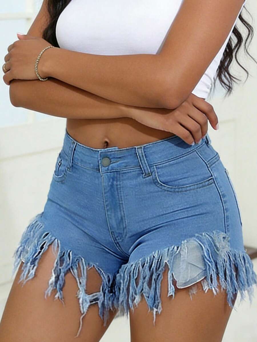 Distressed Frayed Hem Denim Sh - Shorts Denim Frayed incelemesi ve fiyatı