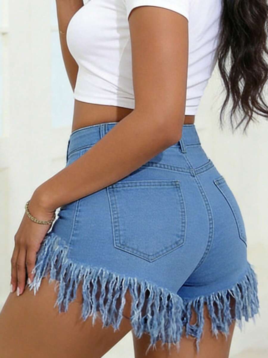 Distressed Frayed Hem Denim Sh - Shorts Denim Frayed incelemesi ve fiyatı