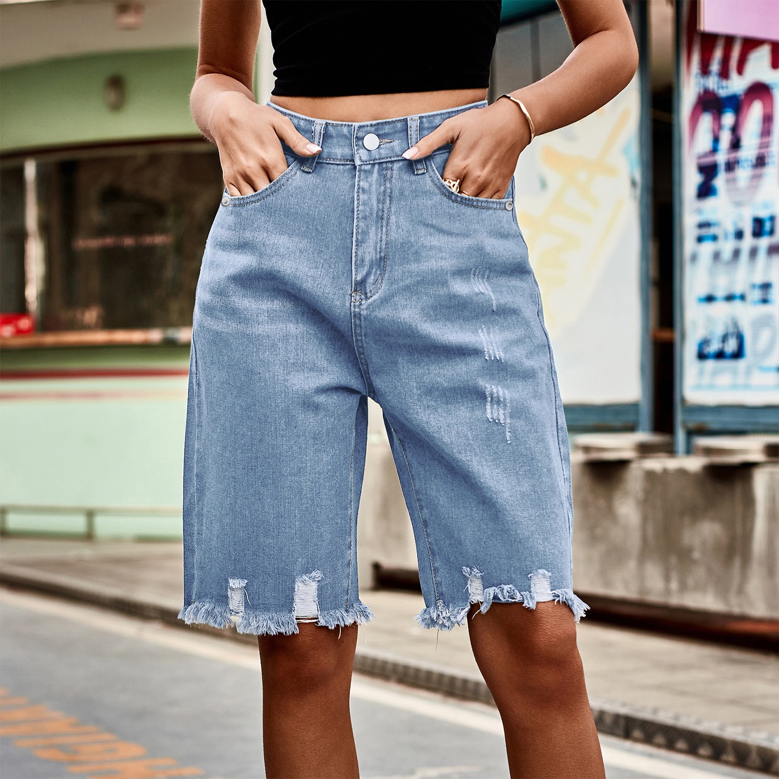 Summer Women's Clothing Distre - Shorts Denim Frayed incelemesi ve fiyatı