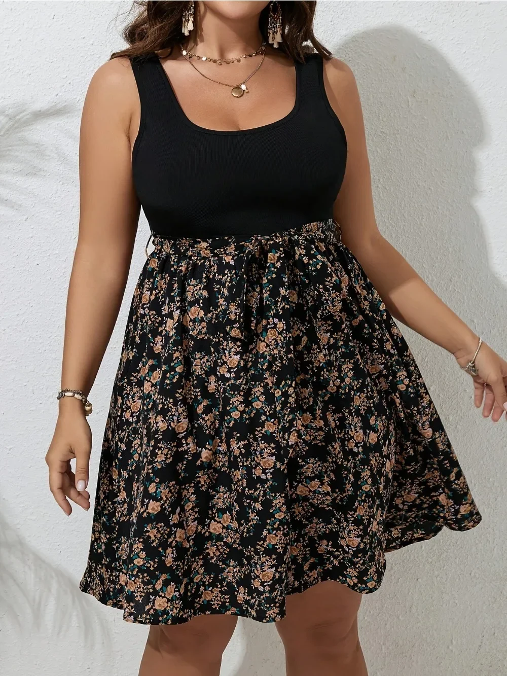 Plus Size Dress Summer Knit Fl - Romper Floral Print incelemesi ve fiyatı