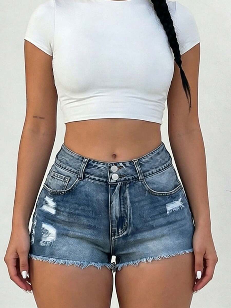 Mid-Rise Womens Denim Shorts W - Shorts Denim Frayed incelemesi ve fiyatı